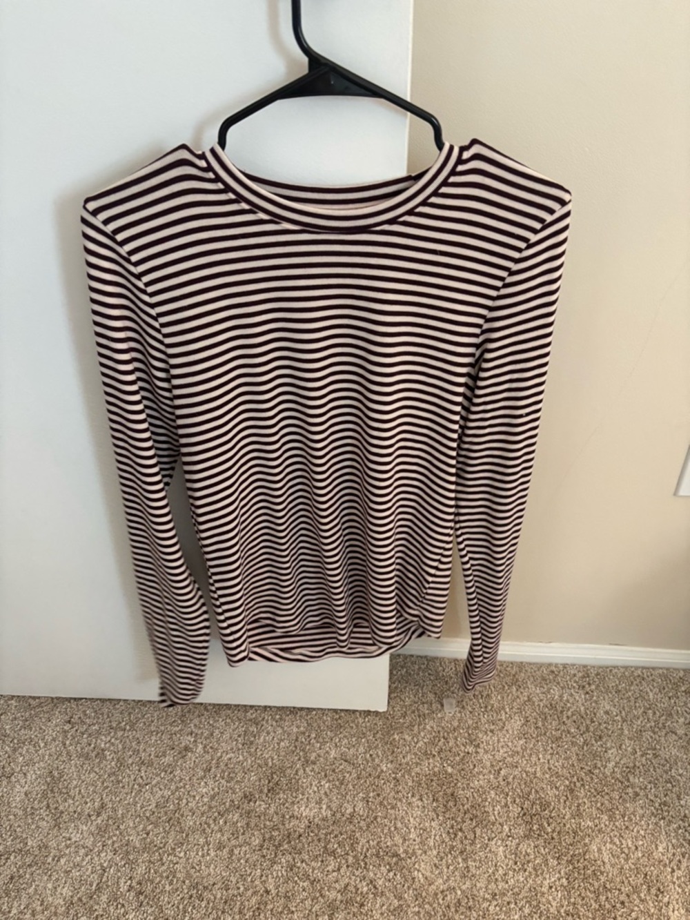 American Eagle Outfitters Maroon & Cream Striped Long-Sleeve Top